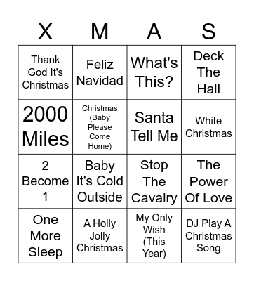 Xmas Music Bingo Round 2 Bingo Card