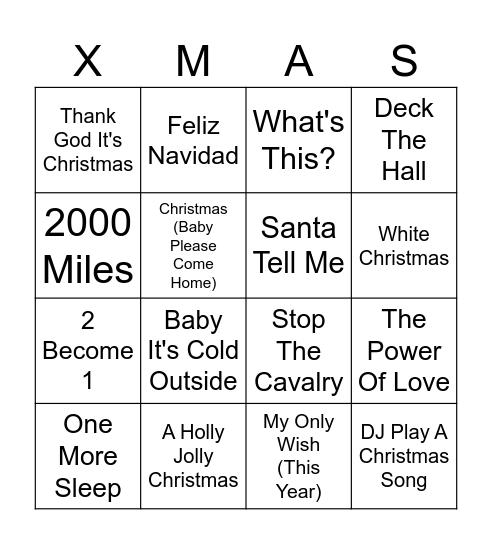 Xmas Music Bingo Round 2 Bingo Card
