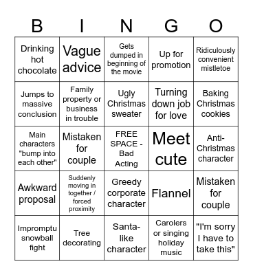 Hallmark Movie Bingo Card