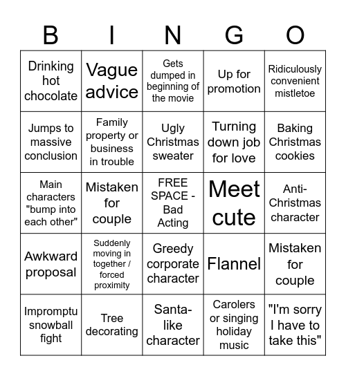 Hallmark Movie Bingo Card