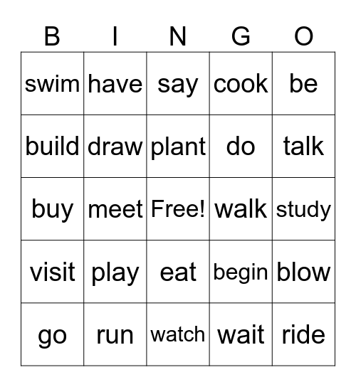 Past Tense Bingo Card