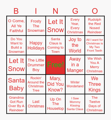 Christmas Carol Bingo Card