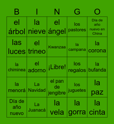 SPA 2 Días festivos del invierno Bingo Card