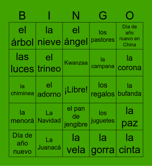 SPA 2 Días festivos del invierno Bingo Card