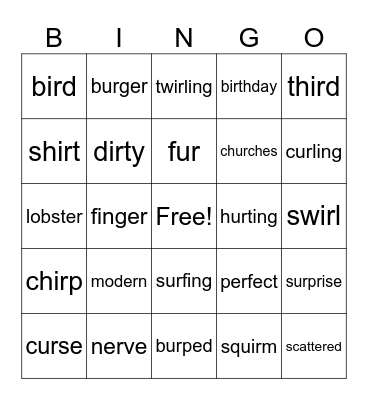 'er' sound Bingo Card
