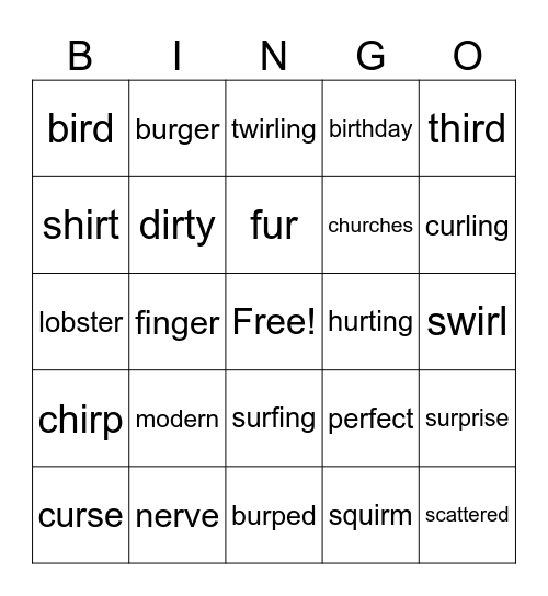 'er' sound Bingo Card