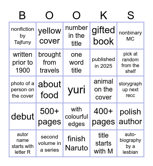 Czytanko 2025 Bingo Card