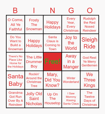 Christmas Carol Bingo Card