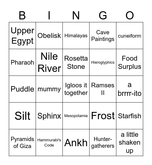 Holidays Bingo Card