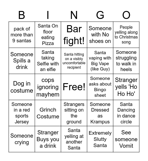 Bar Bingo! Bingo Card