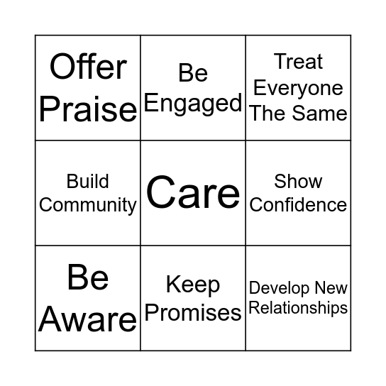 Welcome, Comfortable, Important, Understood Bingo Card