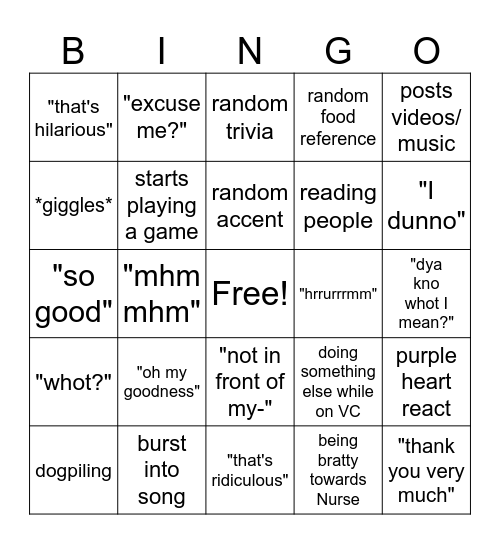 Moonie's Bingo Card