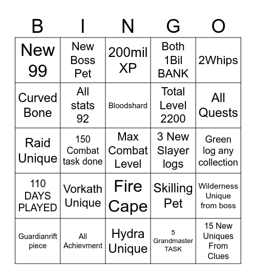 OSRS Bingo Card