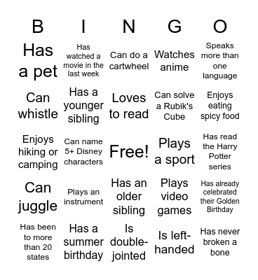 Find Someone Who Bingo Card