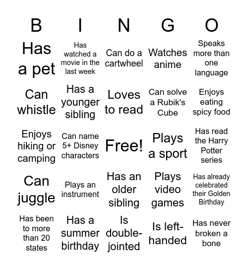 Find Someone Who Bingo Card