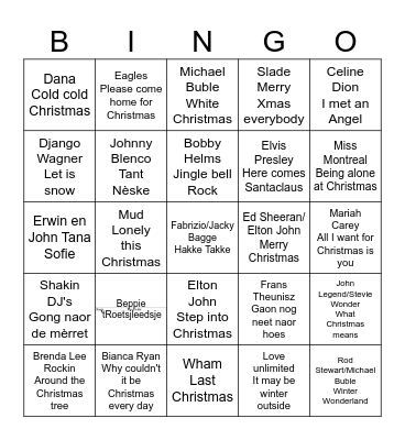 Kerstbingo met vleugje Carnaval Bingo Card