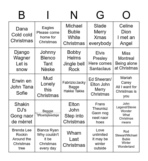Kerstbingo met vleugje Carnaval Bingo Card