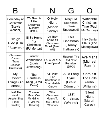 Christmas Karaoke! Bingo Card