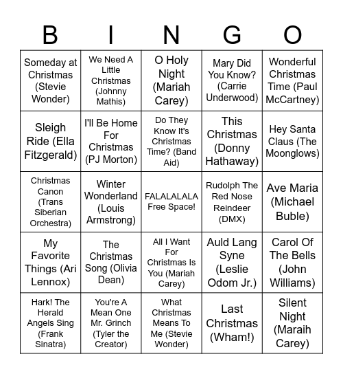 Christmas Karaoke! Bingo Card