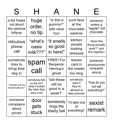 Shane Holiday Bingo Card