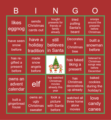 Virtual Holiday Bingo Card