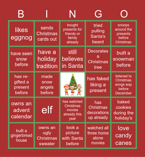 Virtual Holiday Bingo Card