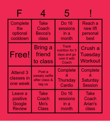 Push Your Limits: F45 Hauppauge Bingo Card