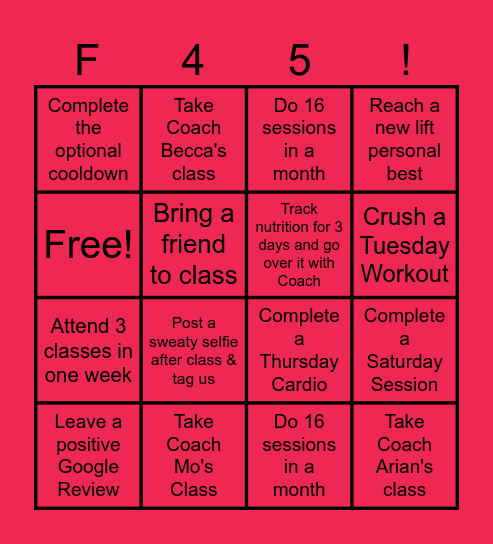 Push Your Limits: F45 Hauppauge Bingo Card