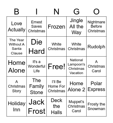 Christmas Movies Bingo Card