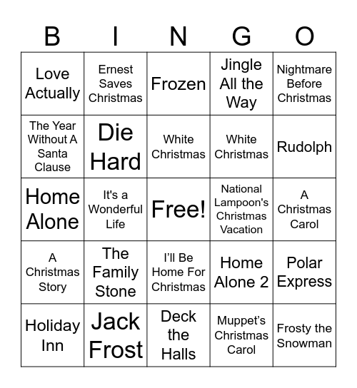 Christmas Movies Bingo Card