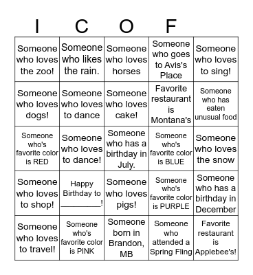 Fall Fling Get to Know You Bingo! Bingo Card