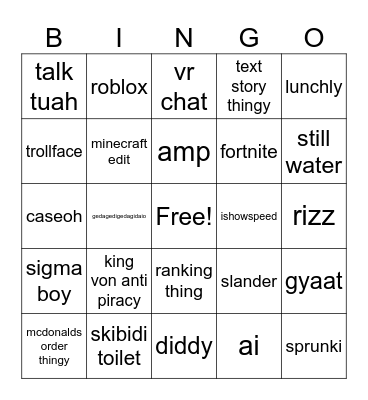 yt shorts bingo Card