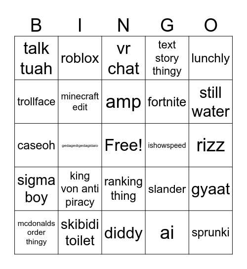 yt shorts bingo Card