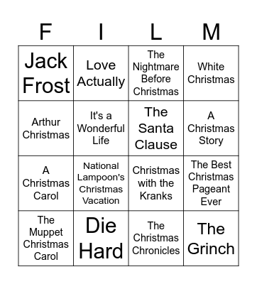 Holiday Movies Bingo Card