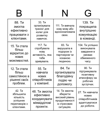 New Year Dialogue Bingo Card