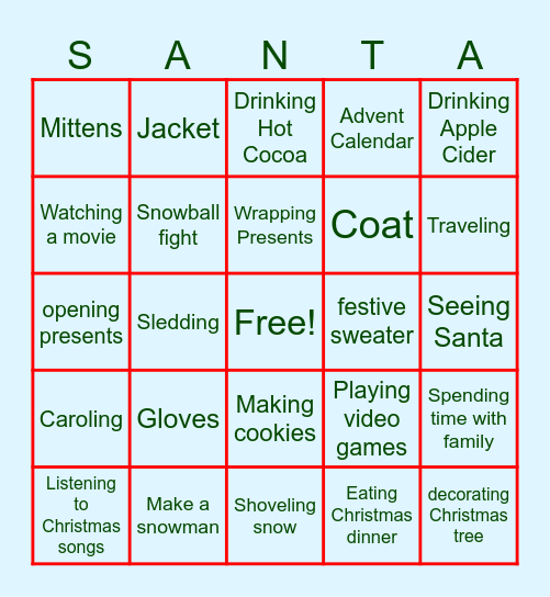 Winter Bingo Card