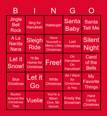 Holiday Music Bingo Card