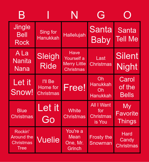 Holiday Music Bingo Card