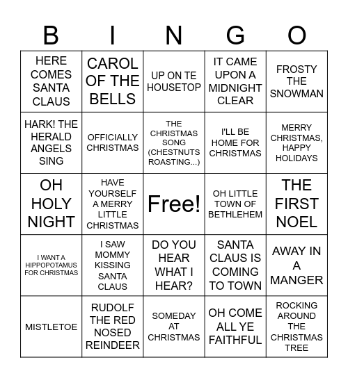 Music Bingo Card