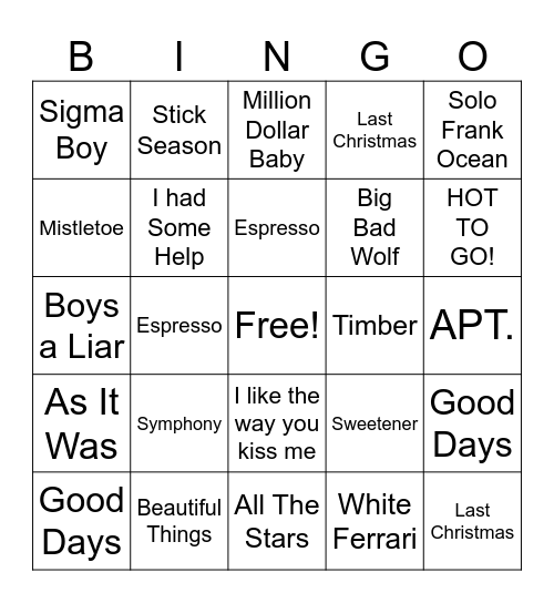 Music Bingo Card