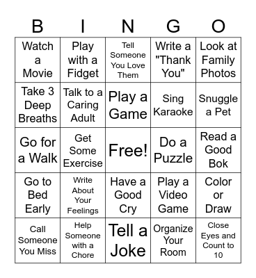 Coping Skills Bingo Card