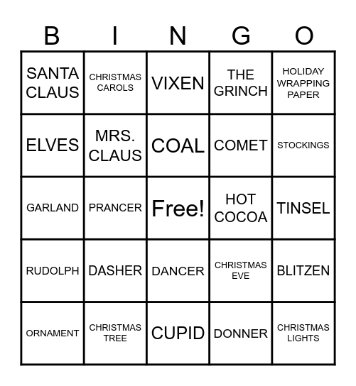 Christmas Bingo! Bingo Card