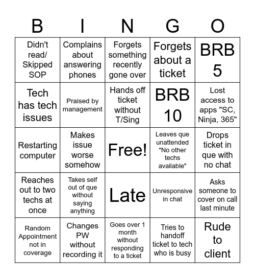 Bad Tech Bingo Card