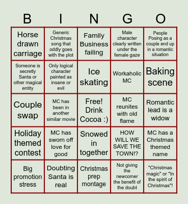 Corny Lifetime Christmas Movie Bingo Card