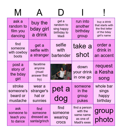 Madison’s Birthday Bingo Card