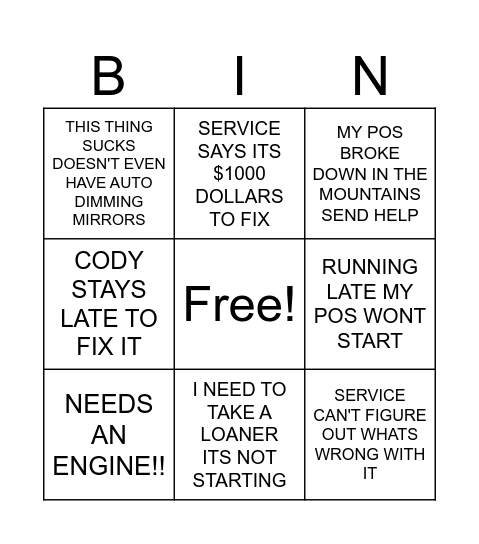 CODY BUYS A POS Bingo Card