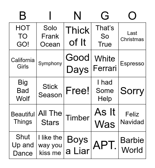 Music Bingo!! Bingo Card