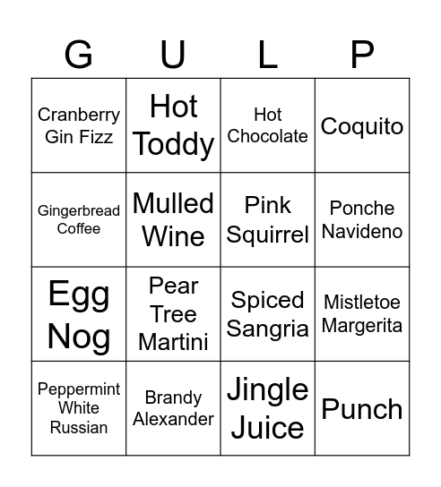 Holiday Drinks Bingo Card