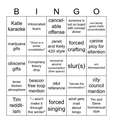 Kid's table Bingo Card