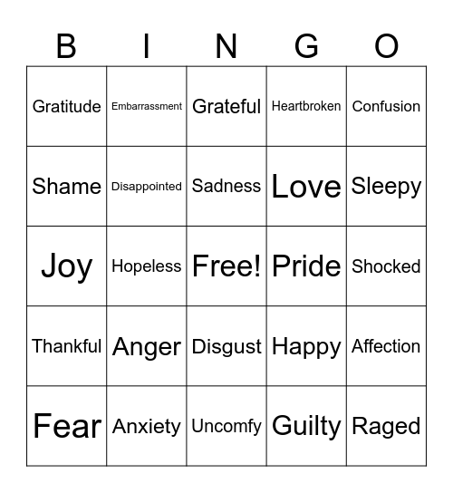 Feelings Bingo Card